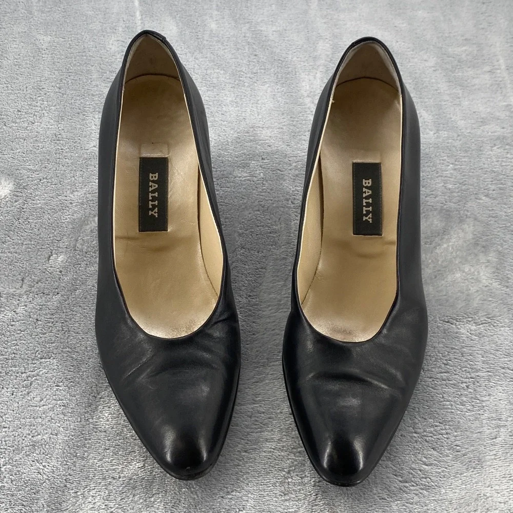 Bally Milena Black Leather Block Heel Pumps Made in Italy Womens Size 7 N
